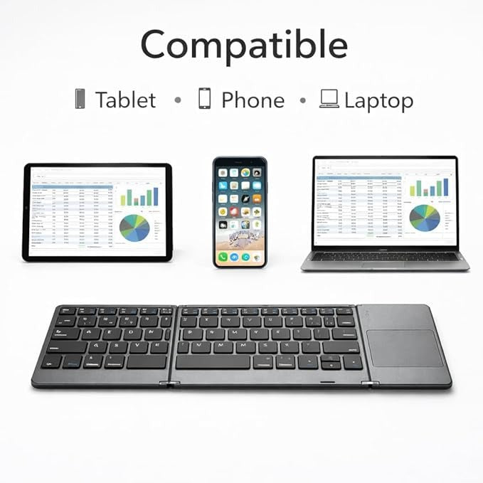 Foldable Bluetooth Keyboard with Touchpad, Portable Wireless Keyboard for Tablet Phone and Laptop