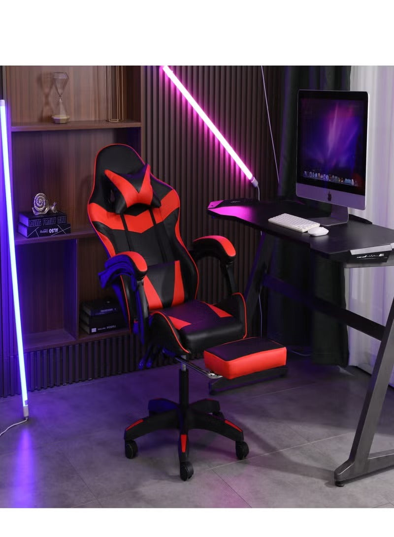 Gaming Chair with USB Massage Cushion, Footrest & Armrests