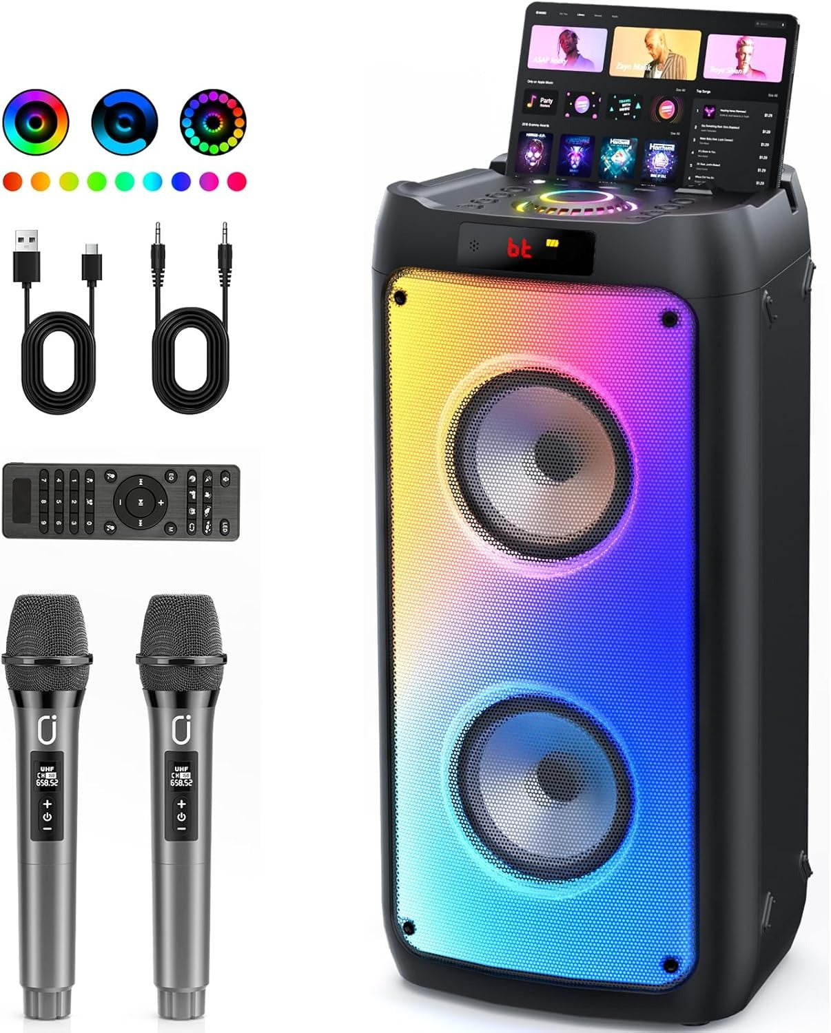 JYX Karaoke Machine with 2 Wireless Microphones, Portable Bluetooth Speaker
