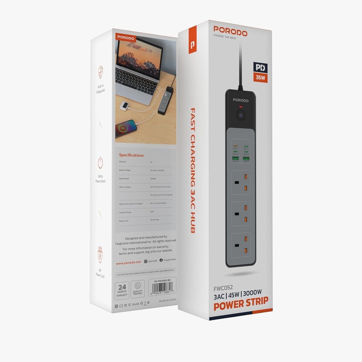 Porodo 3AC 3000W Power Strip