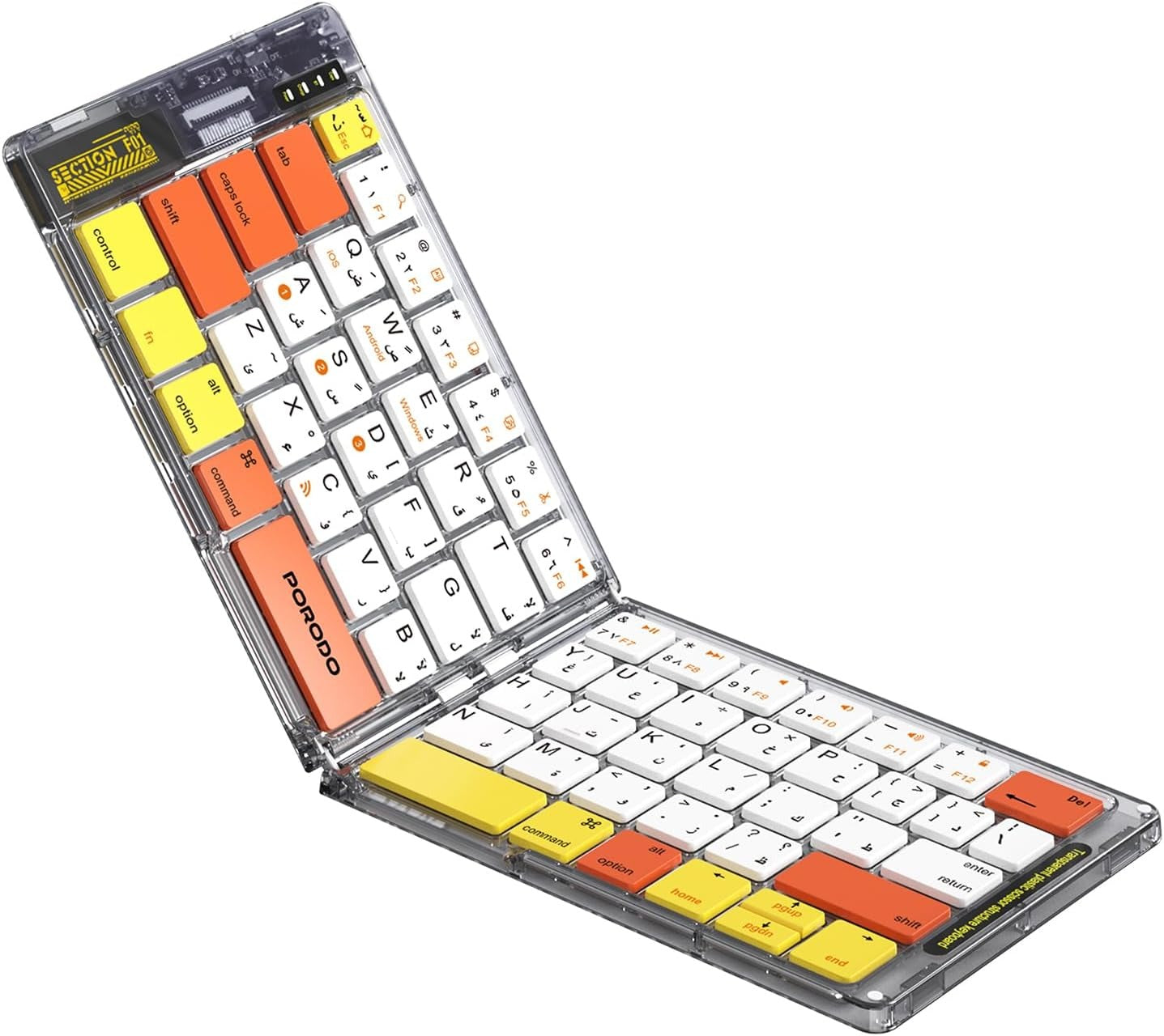Porodo Crystal Shell Wireless Keyboard, Compatible With Windows & iOS & Android & Mac
