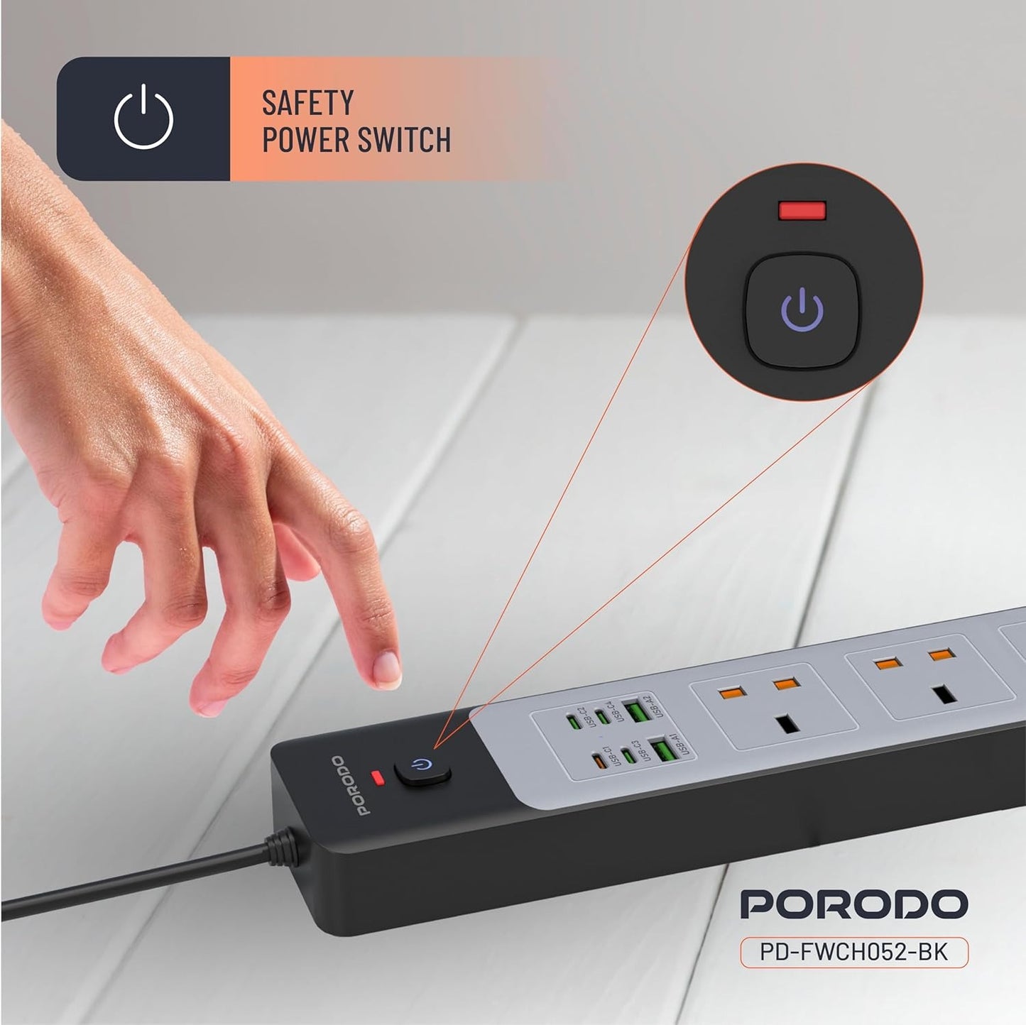 Porodo 3AC 3000W Power Strip