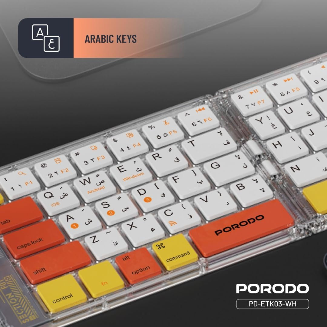 Porodo Crystal Shell Wireless Keyboard, Compatible With Windows & iOS & Android & Mac