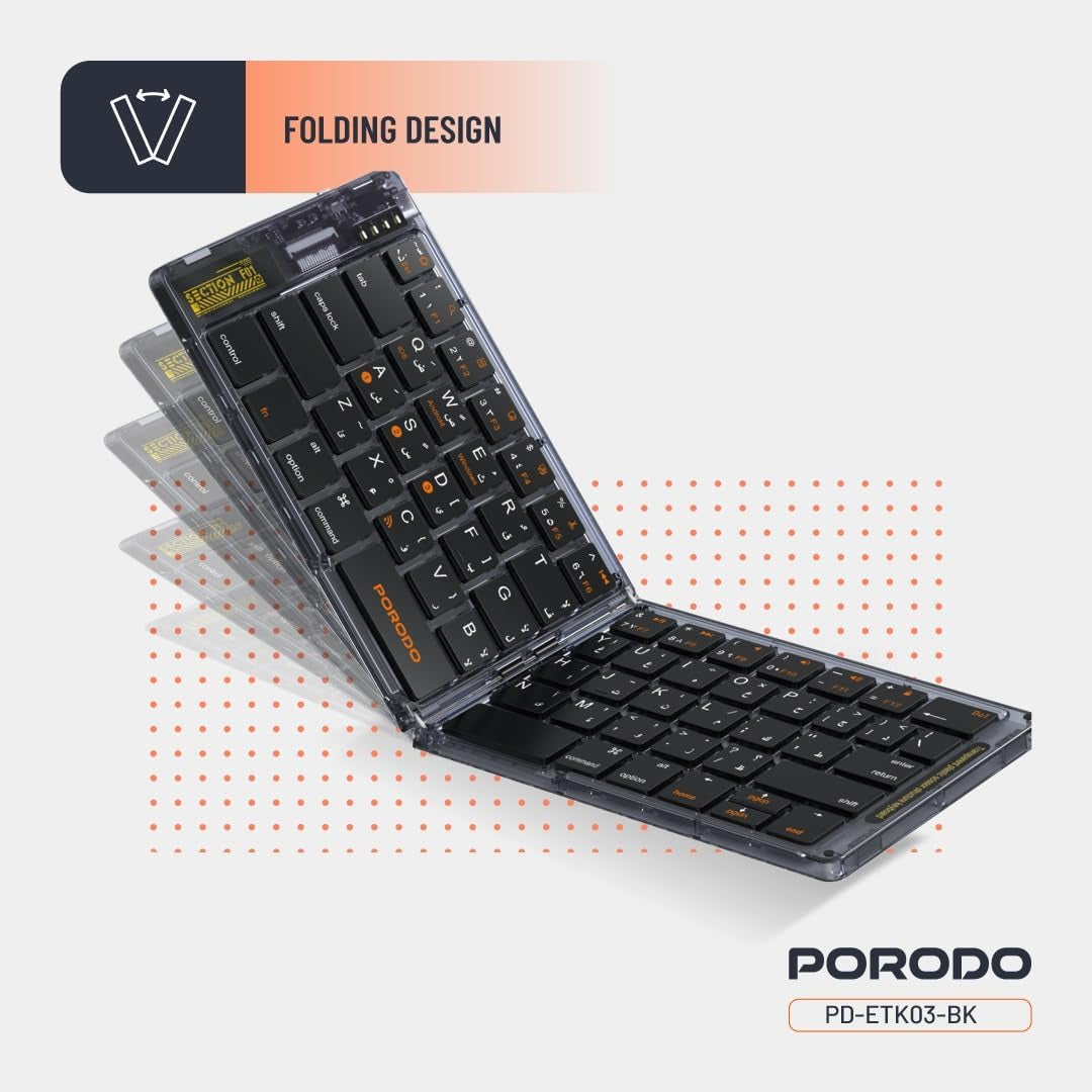 Porodo Crystal Shell Wireless Keyboard, Compatible With Windows & iOS & Android & Mac