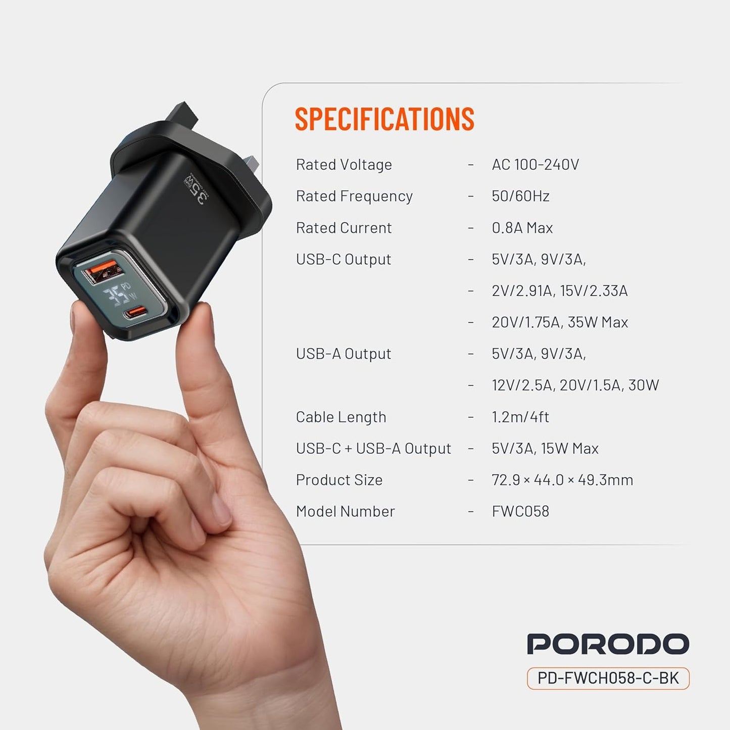 Porodo Main Charger With Digital Display
