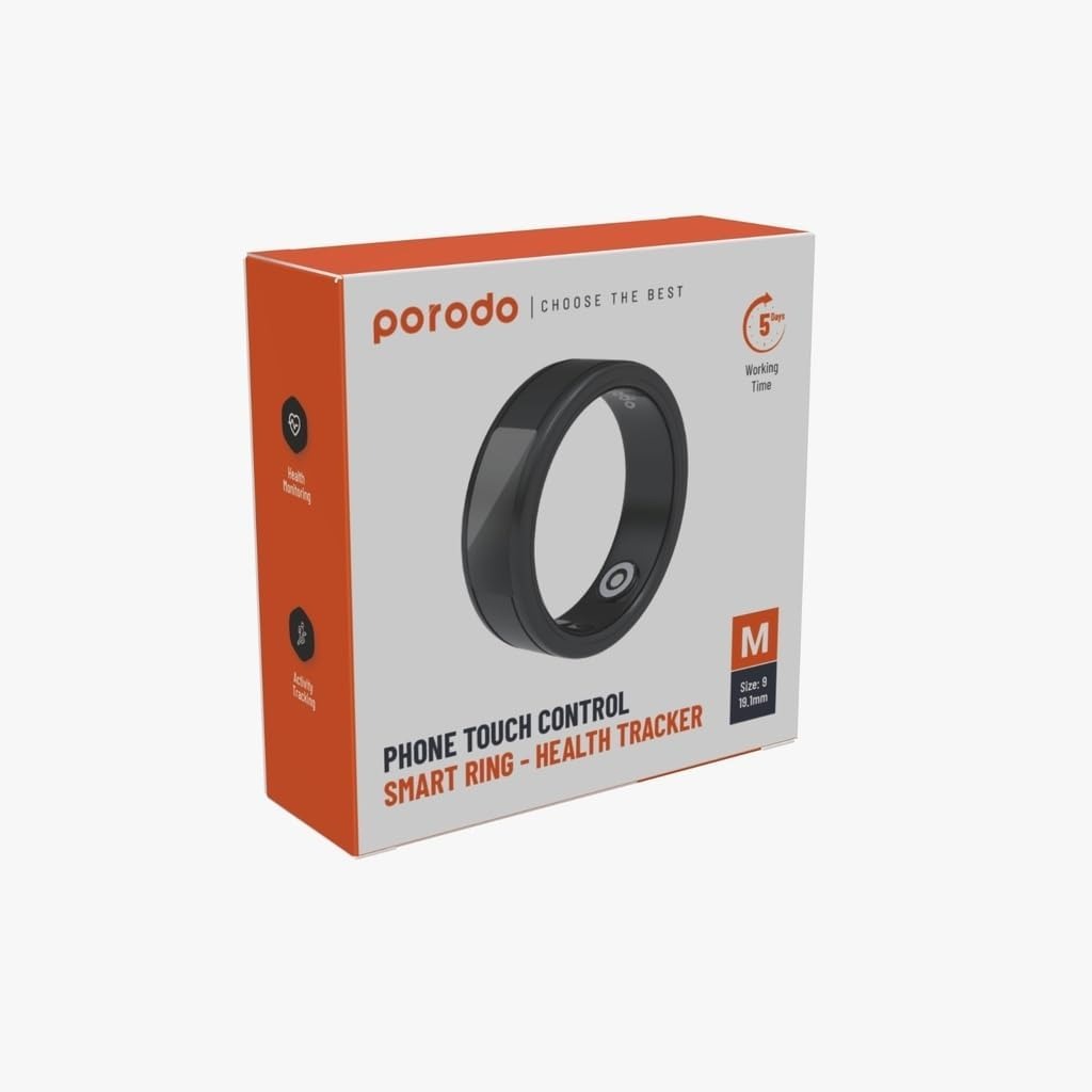 Porodo Smart Wearable Ring Size 9 with Touch Function - Black