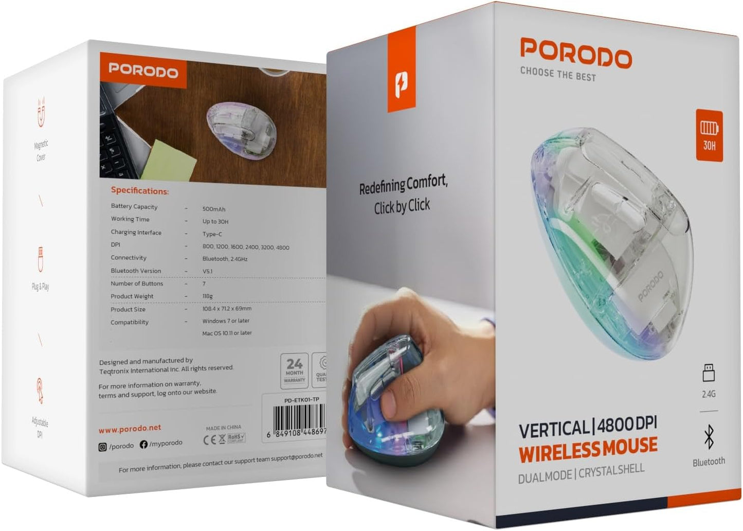Porodo Wireless Vertical Ergonomic Optical Mouse