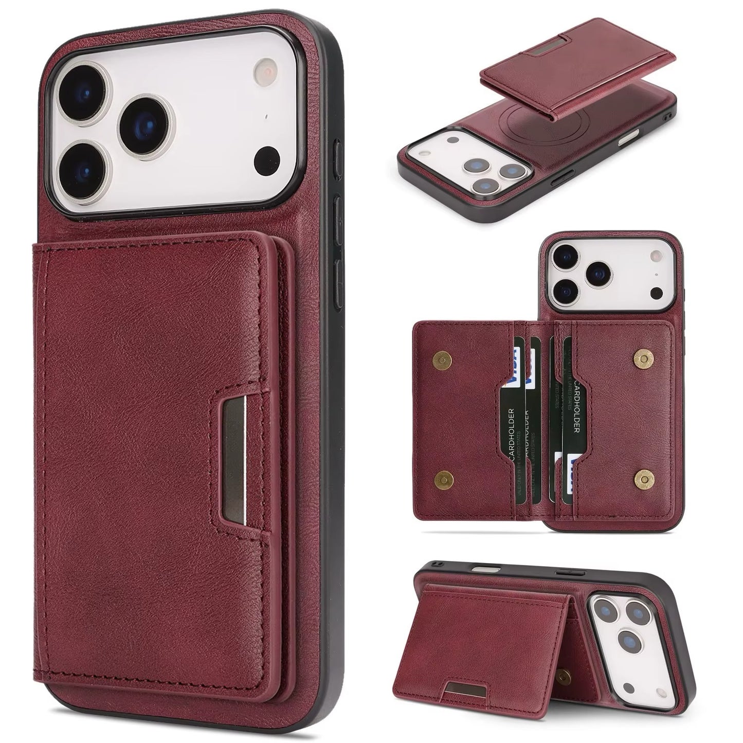 iPhone 17 Pro Max Wallet Case, Magnetic Clasp Cover with Card Holder