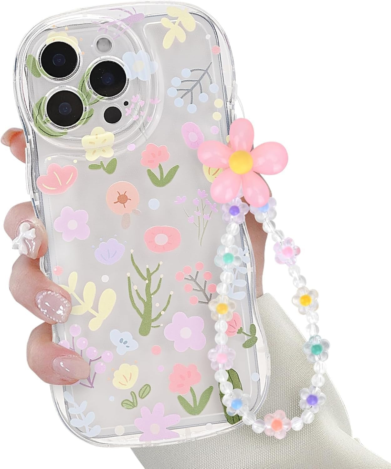 Cute Colorful Flower for iPhone 16 Pro Max Case with Bracelet Chain