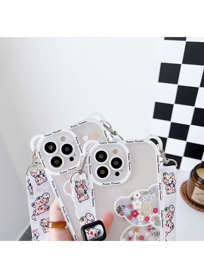 Cute Colorful Flower for iPhone 16 Pro Max Case with Bracelet Chain