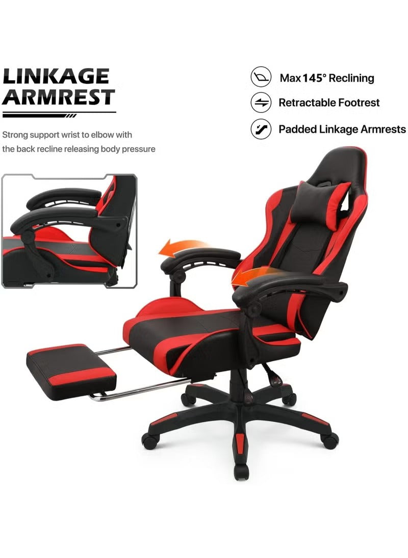 Gaming Chair with USB Massage Cushion, Footrest & Armrests