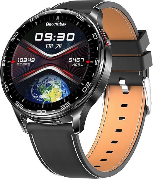 Porodo Pulse Smart Watch Black dial with Earbuds and Black Leather Band