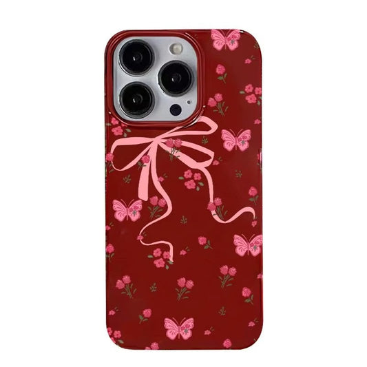 Pink Bowknot Rose Flower Pattern Phone Case for iphone 16 Girls 02