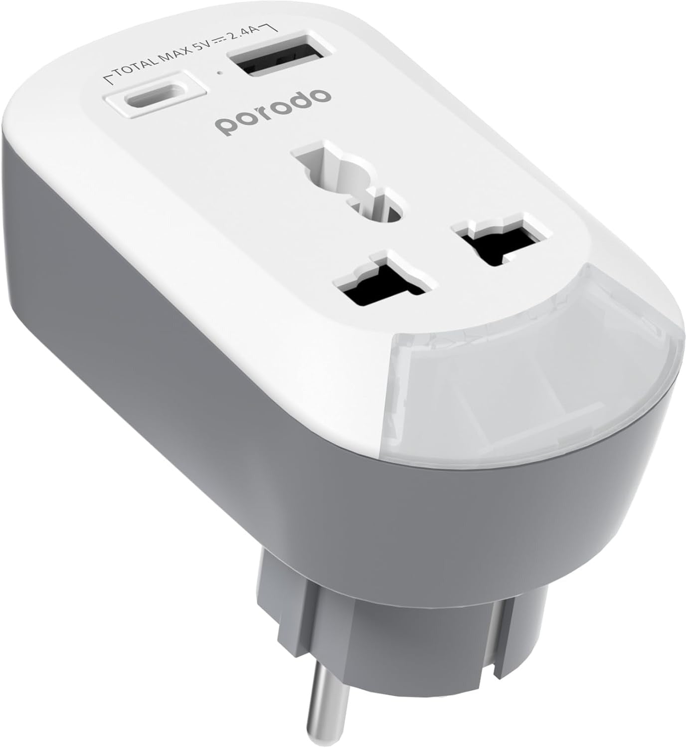 Porodo 3in1 Multi-type Socket with AC USB-A Type C EU - White