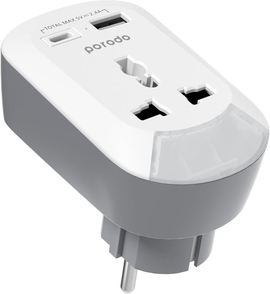 Porodo 3in1 Multi-type Socket with AC USB-A Type C EU - White