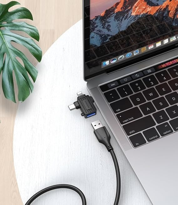 Porodo 3-In-1 OTG Adapter, USB-A to Type-C/Lightning Head/Micro USB, USB 2.0