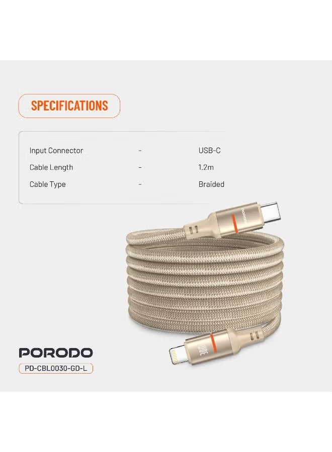 Porodo 30W Type-C to Lightning Braided Cable