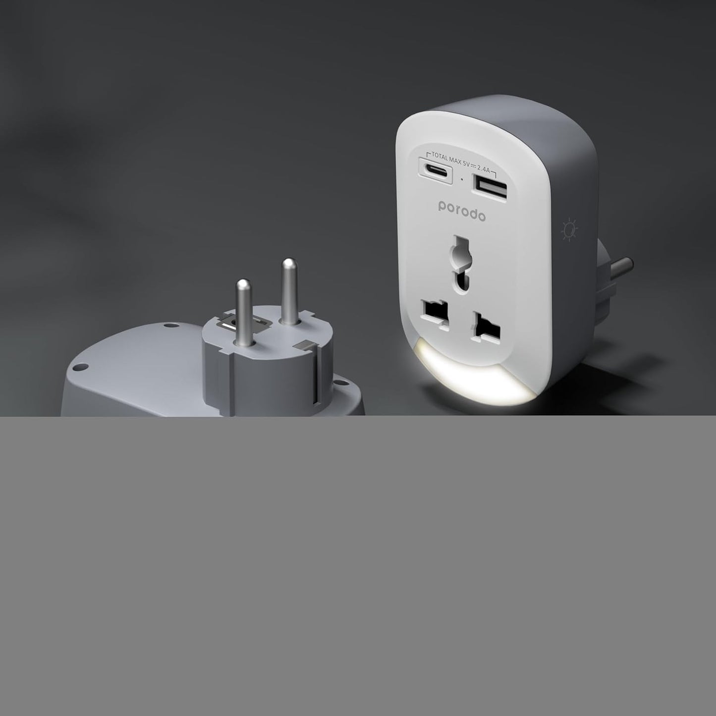 Porodo 3in1 Multi-type Socket with AC USB-A Type C EU - White