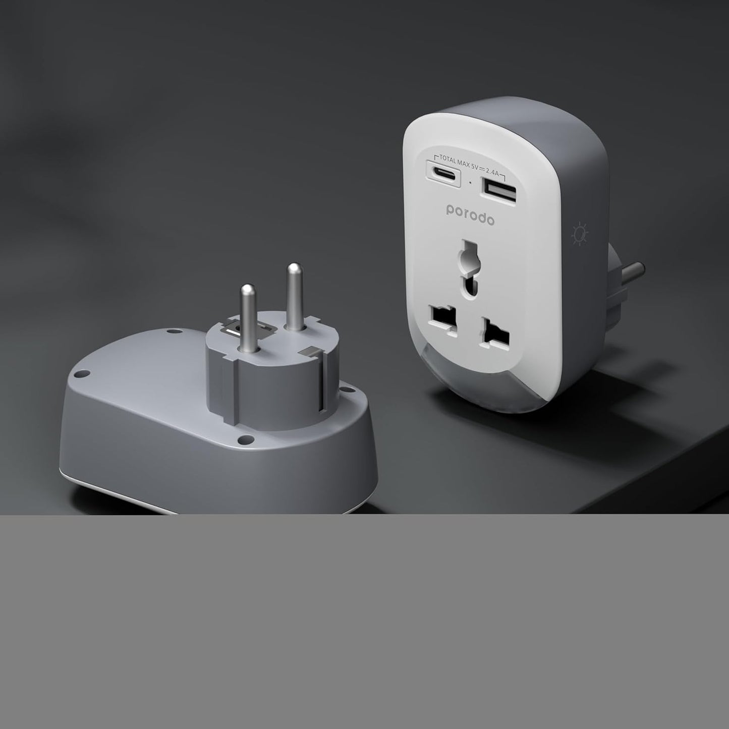 Porodo 3in1 Multi-type Socket with AC USB-A Type C EU - White