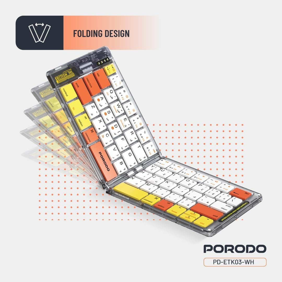 Porodo Crystal Shell Wireless Keyboard, Compatible With Windows &amp; iOS &amp; Android &amp; Mac