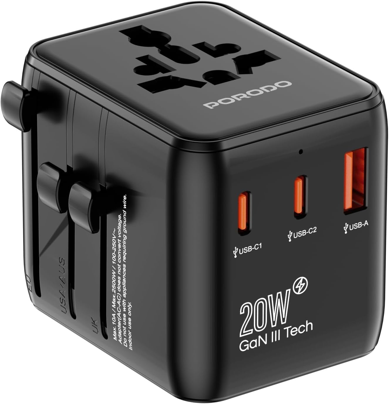 Porodo International Charger PD 20W, GaN Technology, Fast Charger
