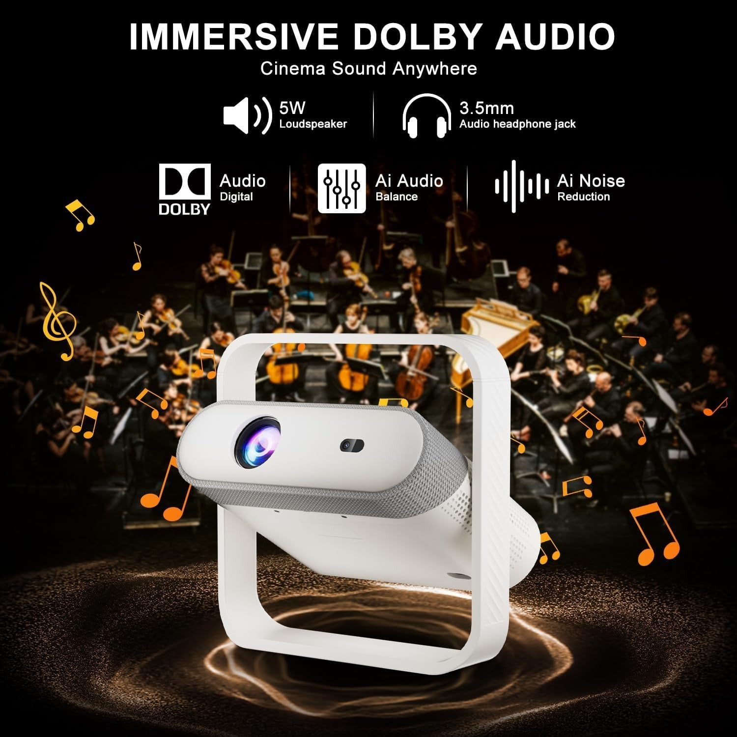 Projector 4K Android,AI Auto Focus,WiFi 6 BT 5.4,Mini Portable Projector