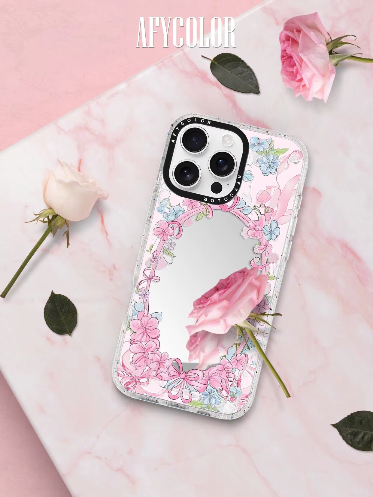 Silver Mirror Makeup Mobile Phone Case for iPhone 16 Pro
