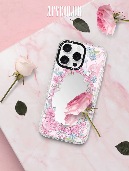 Silver Mirror Makeup Mobile Phone Case for iPhone 16 Pro