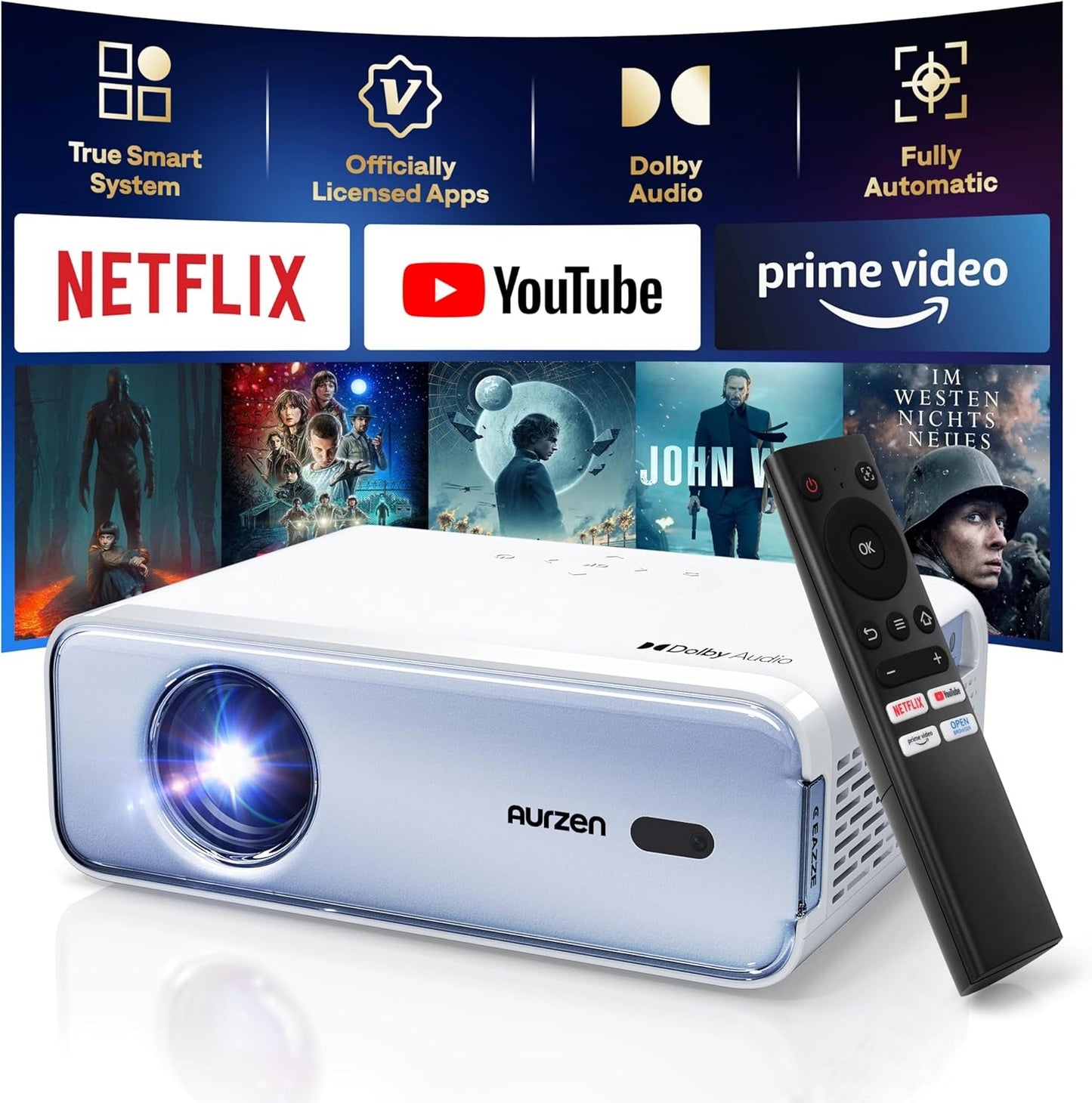 Smart Projector with WiFi and Bluetooth, Netflix-Officially-Licensed