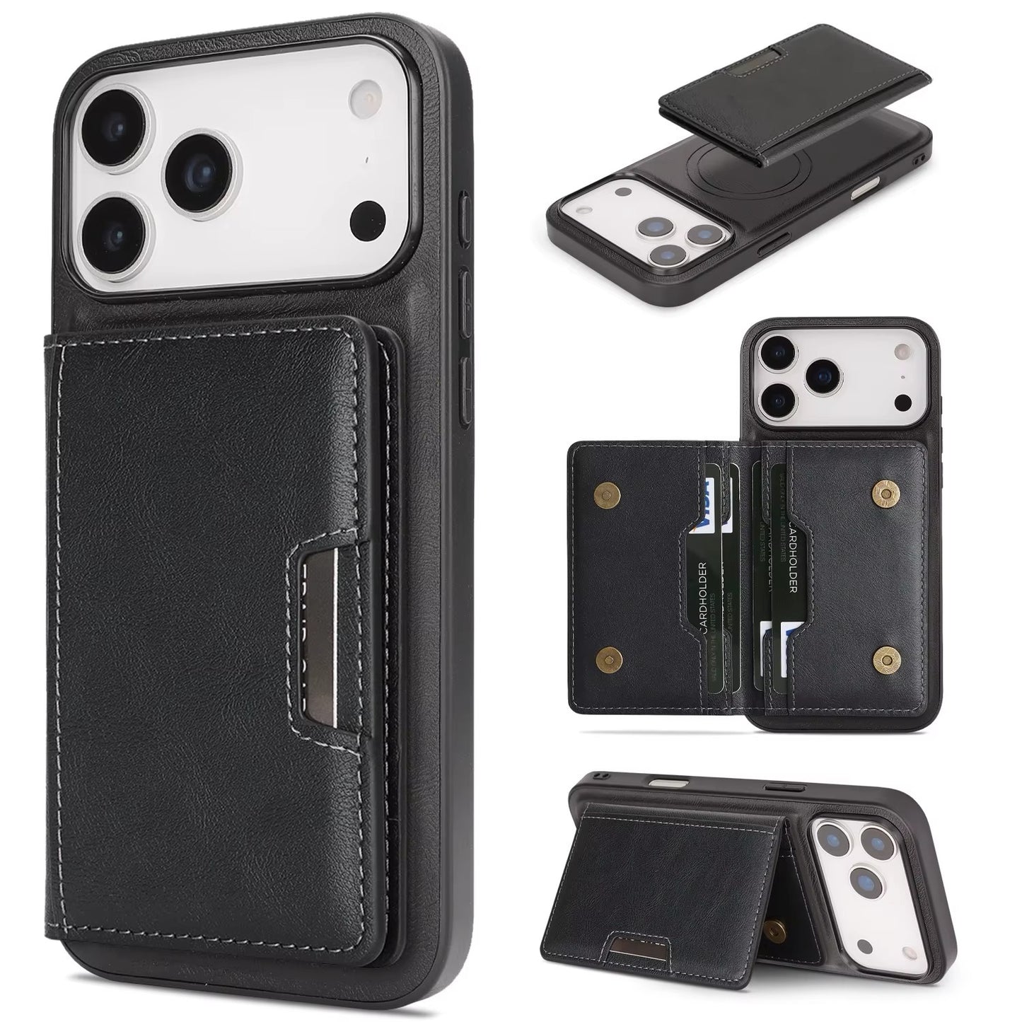 iPhone 17 Pro Max Wallet Case, Magnetic Clasp Cover with Card Holder