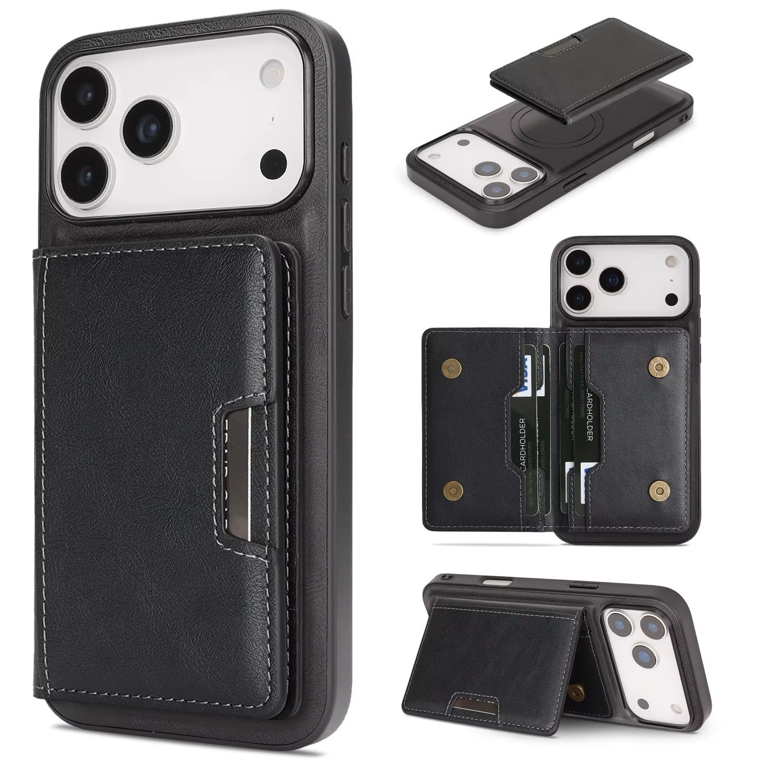 iPhone 17 Pro Max Wallet Case, Magnetic Clasp Cover with Card Holder