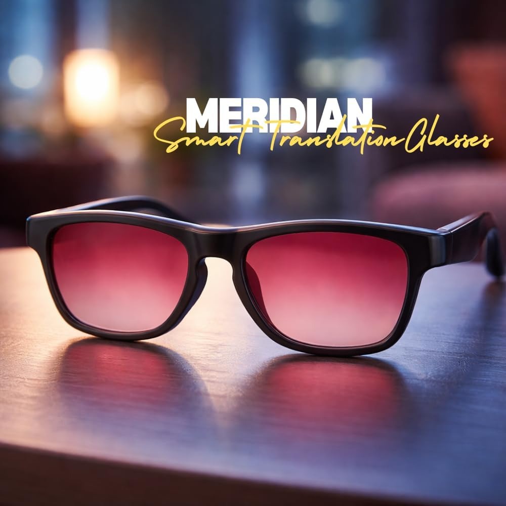 MERIDIAN Smart Translation Glasses, Real-Time AI Language Translator with Bluetooth Audio, Dimmable Smart Glasses for Travel, Business & Meetings, Arabic English Support, UAE