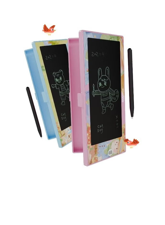 Kids Writing Tablet with Pencil Box &amp; Battery Case / Child-Friendly Design / Reusable Drawing Board / Erasing Button / One-Key Screen Lock / Pencil Case - Pink